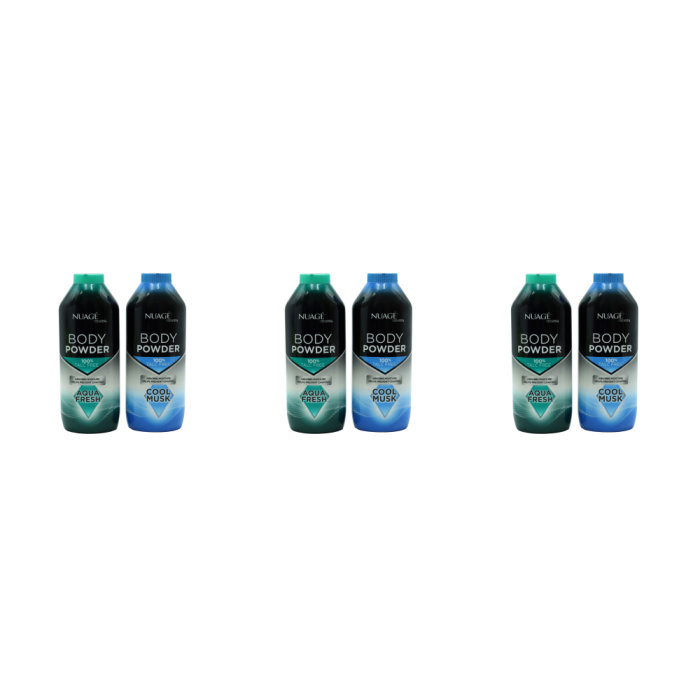 Nuagé Talc-Free Men’s Body Powder,Cool Musk & Aqua Scent, 250g - Pack of 3