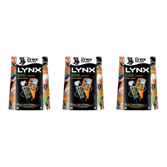 Lynx Africa Sunset Fresh Gift Set with Bodyspray, Bodywash & Socks - Pack of 3