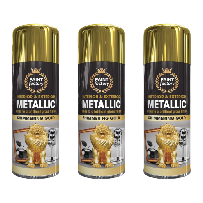 Paint Factory Interior & Exterior Metallic Shimmering Gold Spray 400 ML - Pack of 3