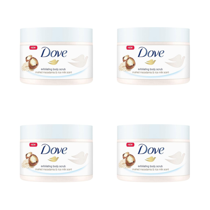 Dove Exfoliating Body Scrub with Macadamia & Rice Milk 225 ml - Pack of 4