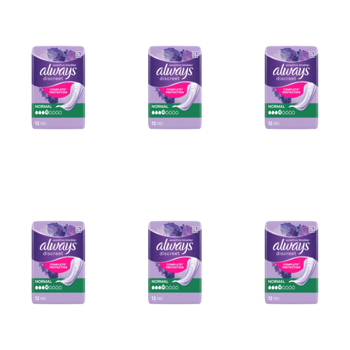 Always Discreet Sensitive Bladder Pads Normal Complete Protection 12 Pads - Size 4 -  Pack of 6