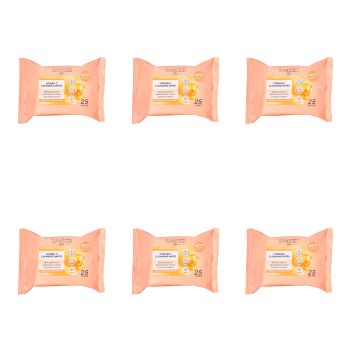 Sunkissed Skin Vitamin C Cleansing & Refreshing Wipes 25 Sheets - Pack of 6