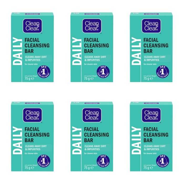 Clean & Clear Facial Cleansing Bar 75g - Pack of 6