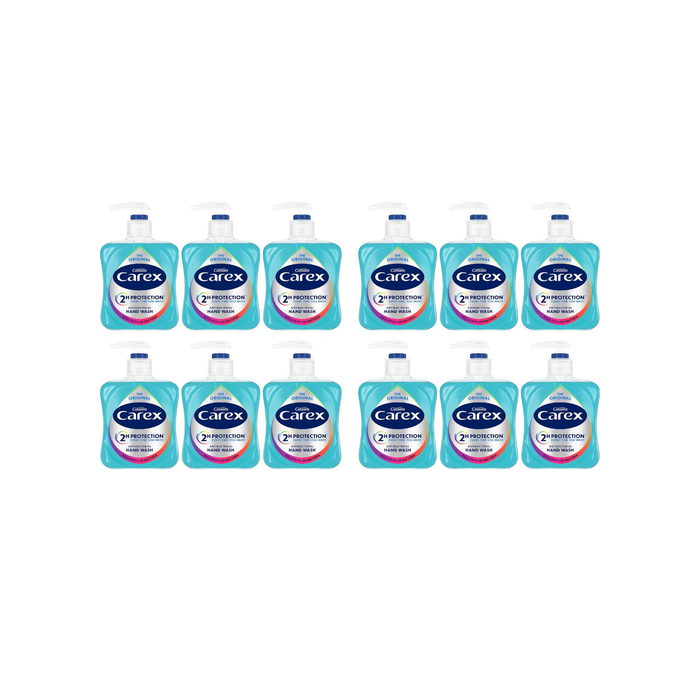 Cussons Carex Original Antibacterial Hand Wash 250ml bottle next to a bathroom sink
