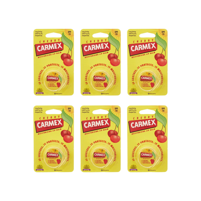 Carmex Cherry Long-Lasting Moisturising Lip Balm Pot SPF 15 7.5g - Pack of 6