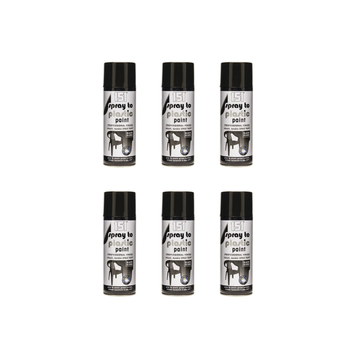 151 Black Gloss Professional Spray Paint For Plastic 400ML - Pack of 6