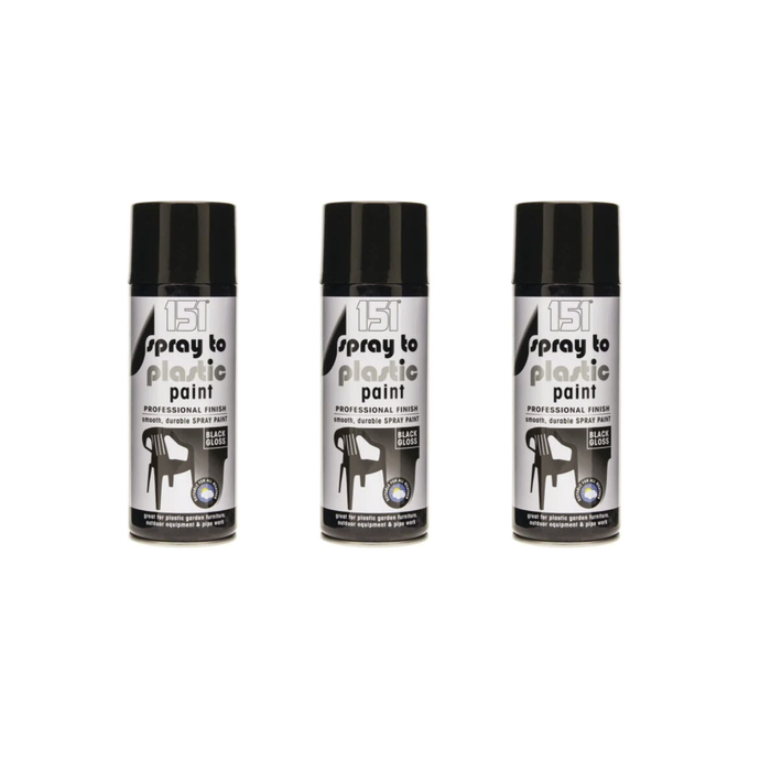 151 Black Gloss Professional Spray Paint For Plastic 400ML - Pack of 3