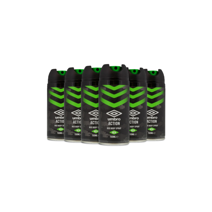 Umbro Action Body Spray Green 150ml - Pack of 6