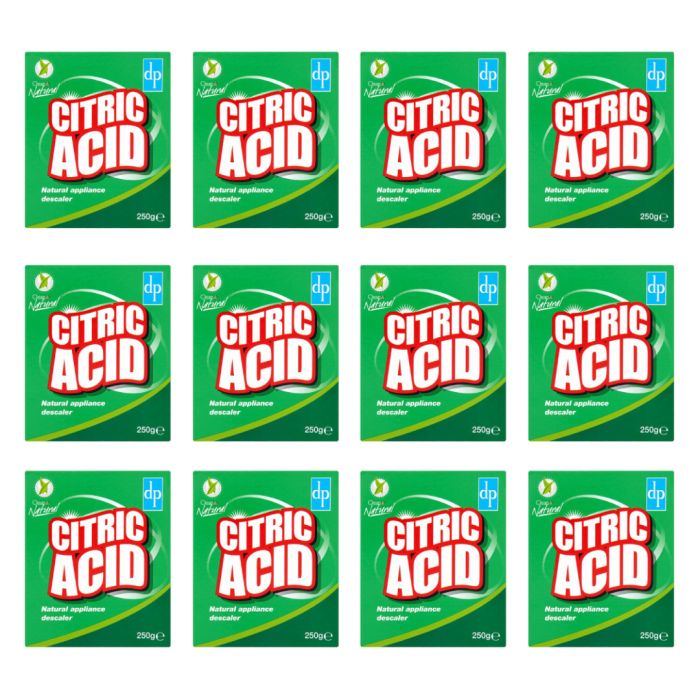 Dri-Pak Citric Acid for Cleaning 250g pack on a kitchen counter next to a kettle
