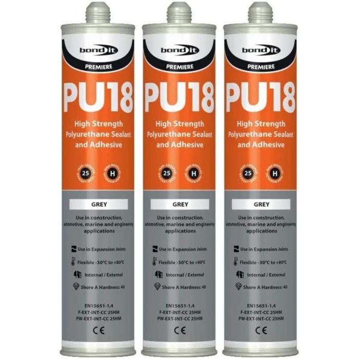 Bond It PU18 High Strength Polyurethane Grey Sealant 310ml  - Pack of 3