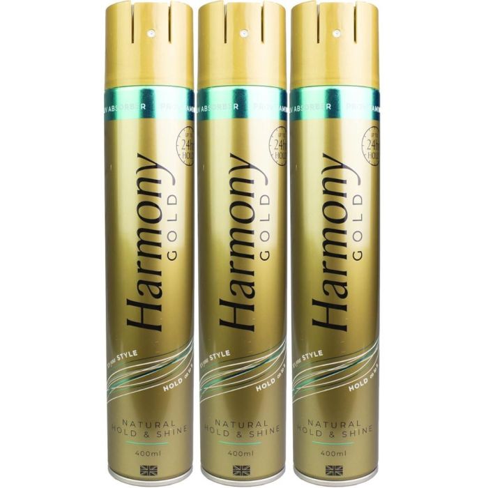 Harmony Gold Hair Spray Natural Hold & Shine 400ml - Pack of 3