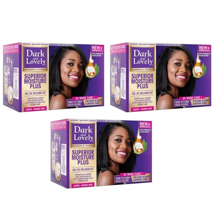 Dark & Lovely No-Lye Hair Relaxer Kit Super Strength Moisture Plus - Pack of 3