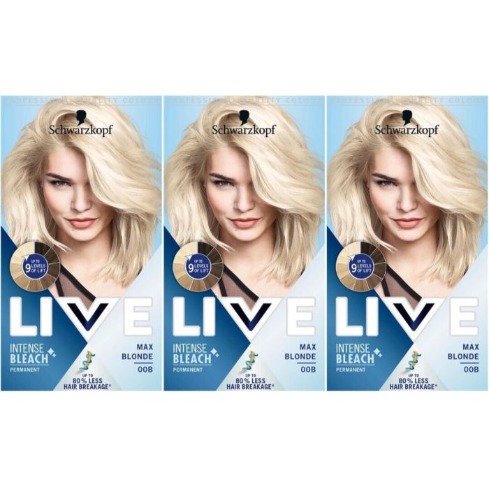 Schwarzkopf Hair Dye Intense Bleach Permanent Max Blonde 00B 60ml - Pack of 3