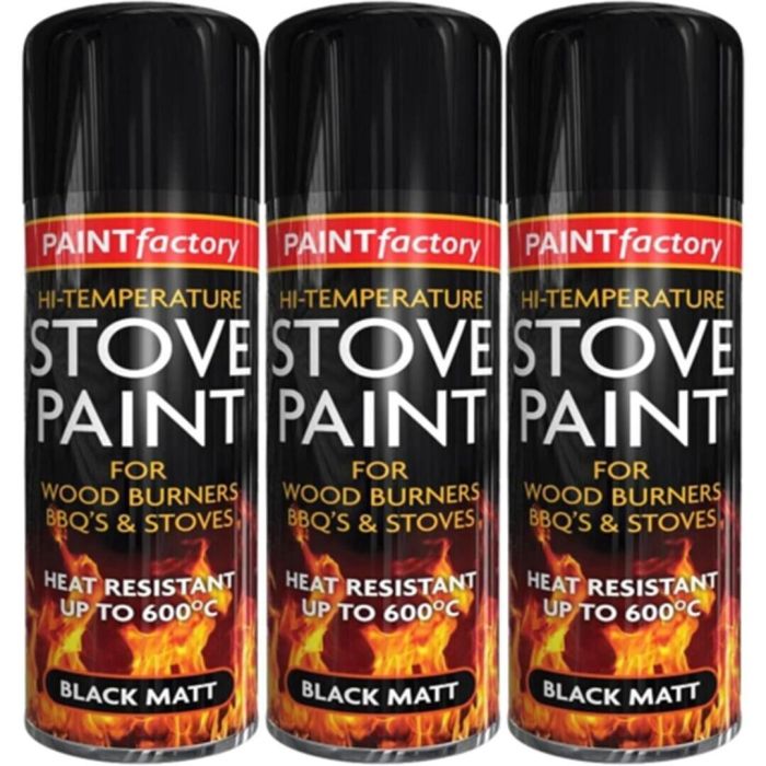 Paint Factory Stove Paint Heat Resistant Matt Black Spray 400ML - Pack of 3