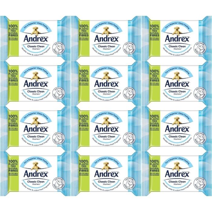 Andrex Classic Clean Washlets Moist Toilet Tissue 36 Wipes - Pack of 12