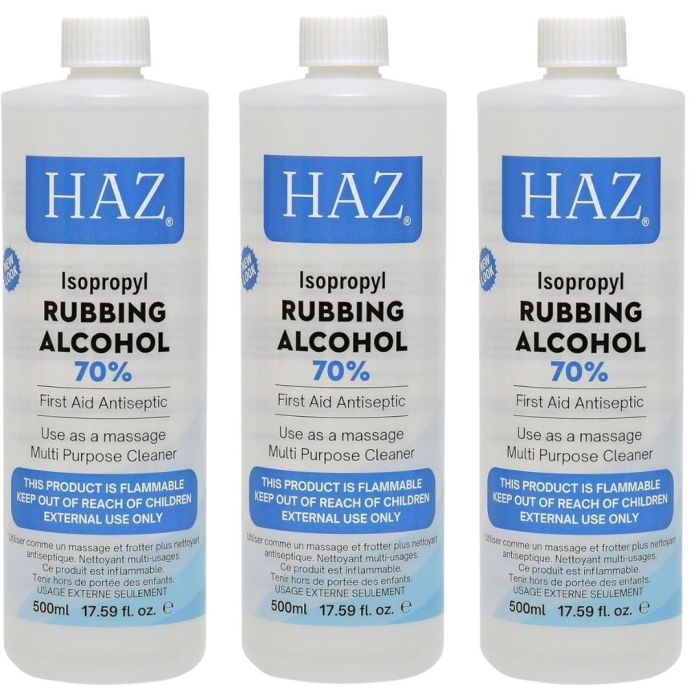 HAZ Isopropyl 70% Rubbing Alcohol First Aid Antiseptic Cleanser 500ml - Pack of 3