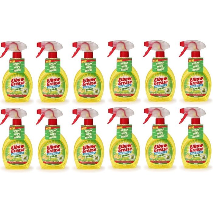 Elbow Grease Lemon Washing Up Liquid Spray 500ml bottle beside a kitchen sink
