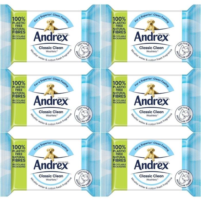 Andrex Classic Clean Washlets Moist Toilet Tissue 36 Wipes - Pack of 6