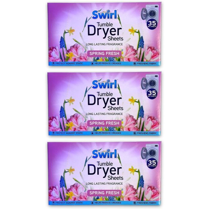 Swirl Tumble Dryer Sheet Spring Fresh Scent 35 Sheets - Pack of 3