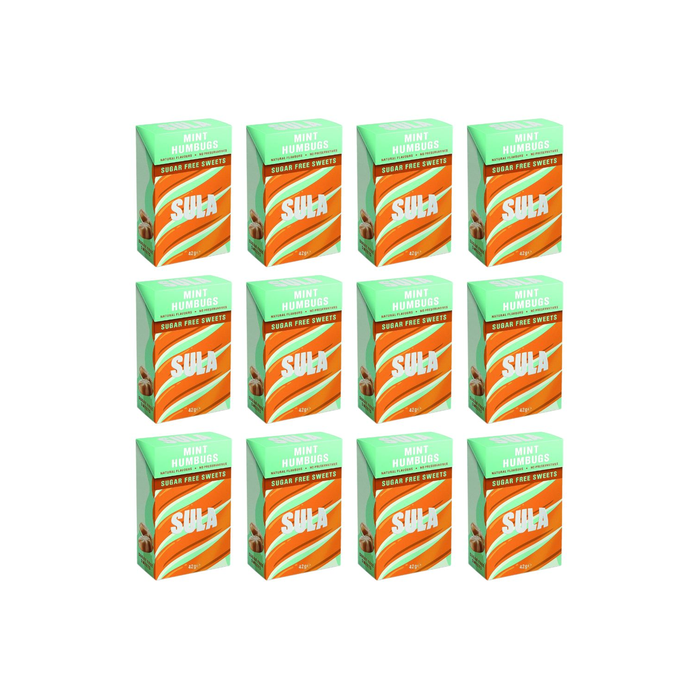 Sula Mint Humbugs Sugar-Free Sweets Box 42g - Pack of 12