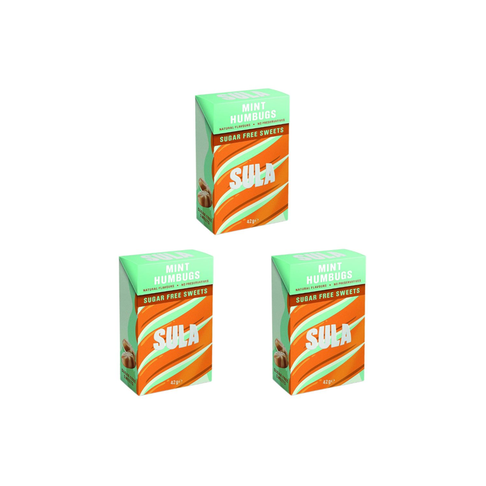 Sula Mint Humbugs Sugar-Free Sweets Box 42g - Pack of 3