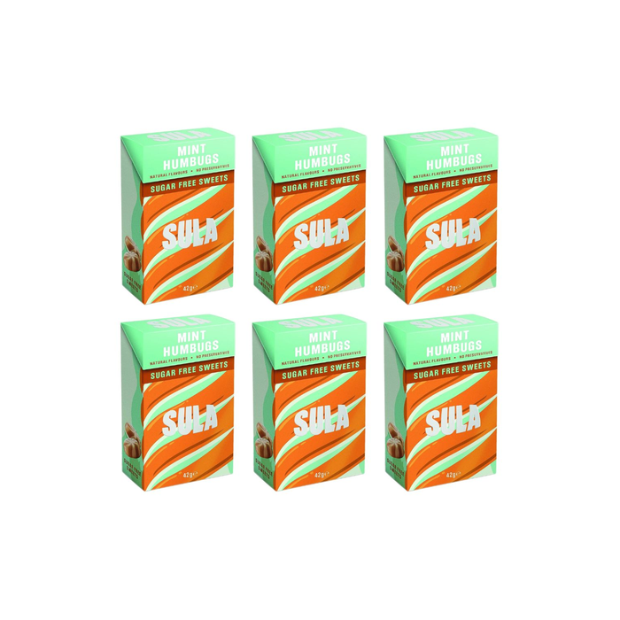 Sula Mint Humbugs Sugar-Free Sweets Box 42g - Pack of 6