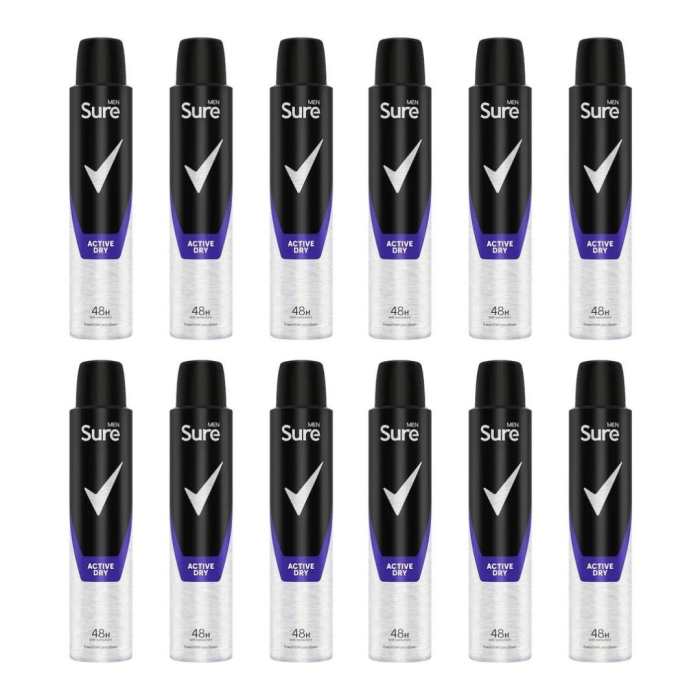 Sure Men Active Dry Antiperspirant Deodorant 200ml - Pack of 12