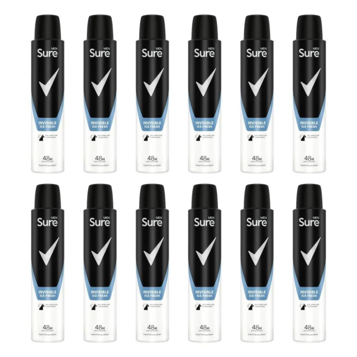 Sure Men Invisible Ice Antiperspirant Deodorant 200ml - Pack of 12