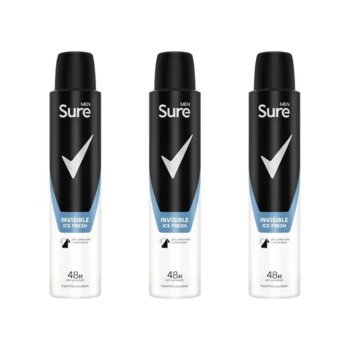 Sure Men Invisible Ice Antiperspirant Deodorant 200ml - Pack of 3