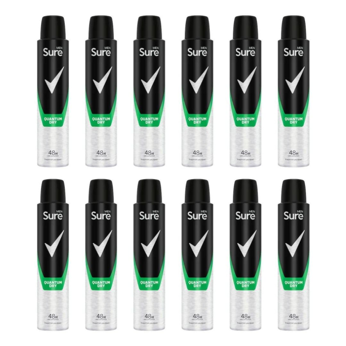 Sure Men Quantum Dry Antiperspirant Deodorant Aerosol 200ml - Pack of 12