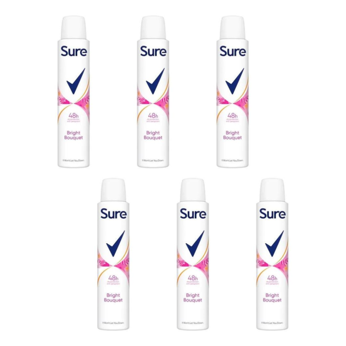 Sure Bright Bouquet Antiperspirant Deodorant for Women 200ml - Pack of 6