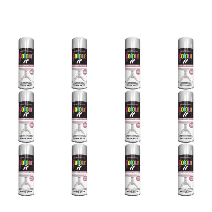 Paint Factory White Satin Spray Paint 250ml - Pack of 12