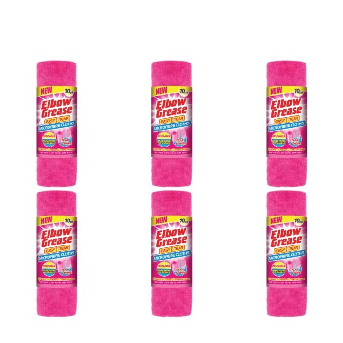 Elbow Grease Pink Easy Tear Microfibre Cleaning Cloths 10pk - Pack of 6