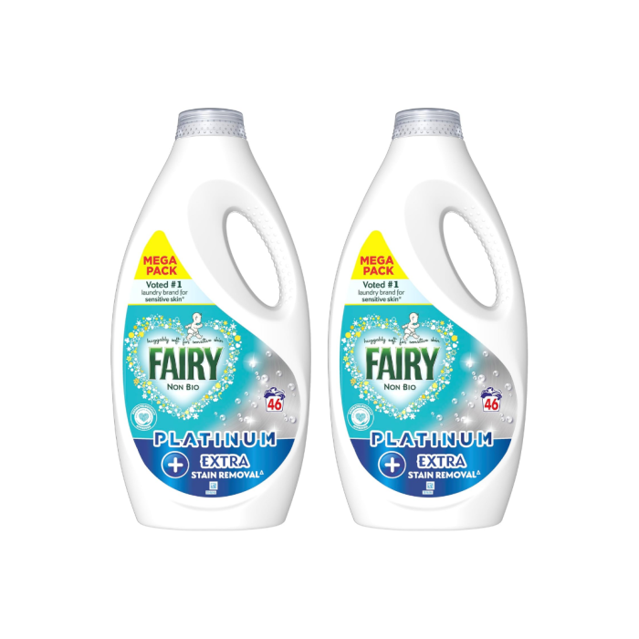 Fairy Platinum Non-Bio Liquid Stain Remover Mega Pack 46 Washes - Pack of 2