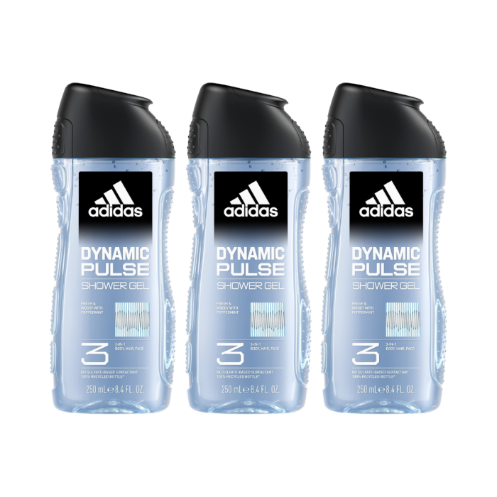 Adidas Dynamic Pulse 3‑in‑1 Shower Gel 250ml - Pack of 3