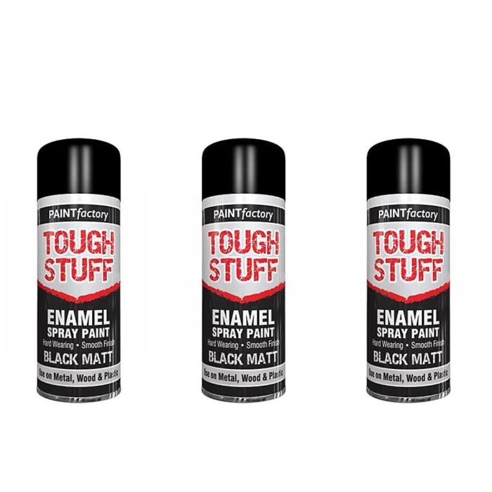 Paint Factory Tough Stuff Black Matt Enamel Spray 400ml - Pack of 3