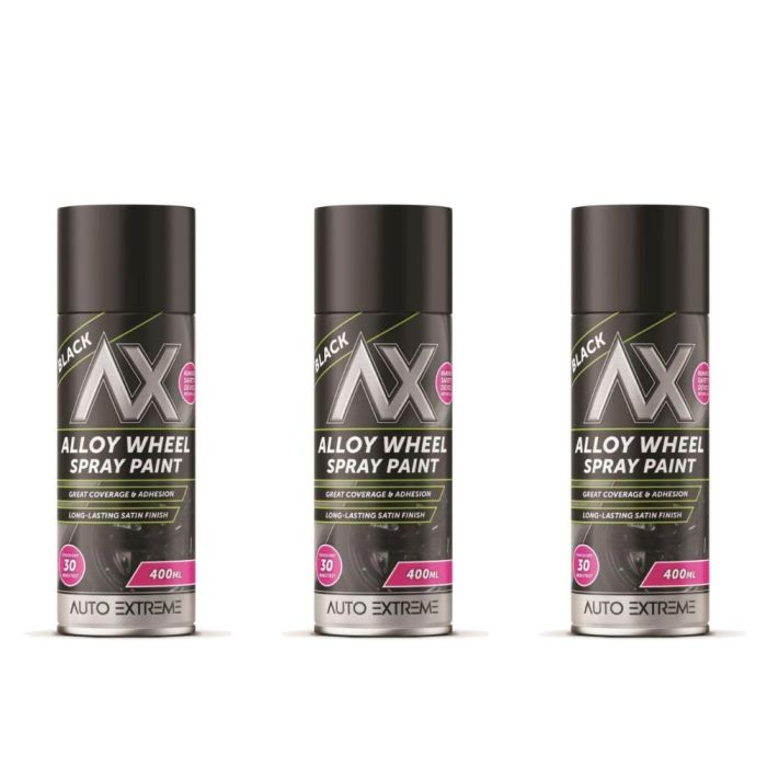 Auto Extreme Black Alloy Wheel Spray Paint Satin 400ml - Pack of 3