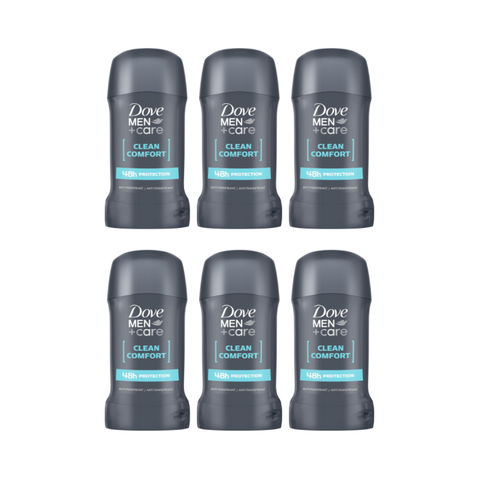 Dove Men+Care Clean Comfort Antiperspirant Deodorant 50 ml - Pack of 6