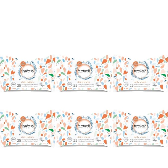 Femfresh Intimate Feminine Wipes 25 pcs - Pack of 6
