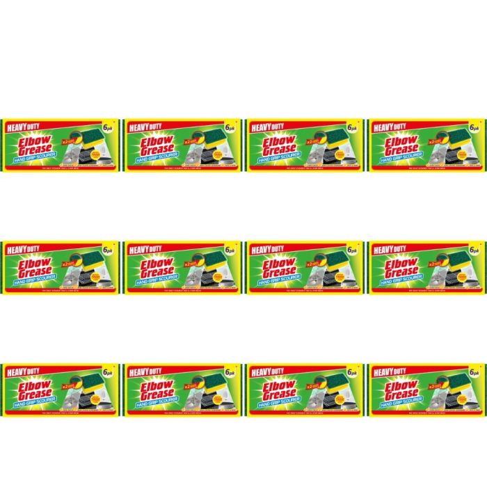 Elbow Grease Heavy Duty Hand Grip Kitchen Scourers 6 Count - Pack of 12