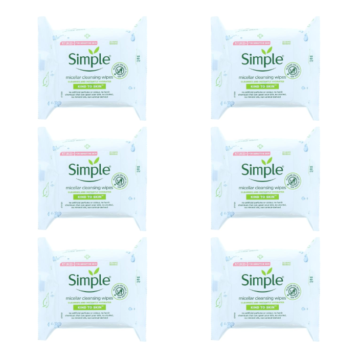 Simple Kind to Skin Micellar Cleansing Wipes 25's - Pack of 6