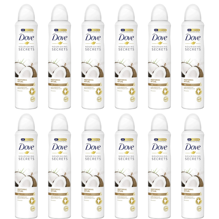 Dove Coconut & Jasmine Moisturising Cream Anti-Perspirant Spray 250ml - Pack of 12