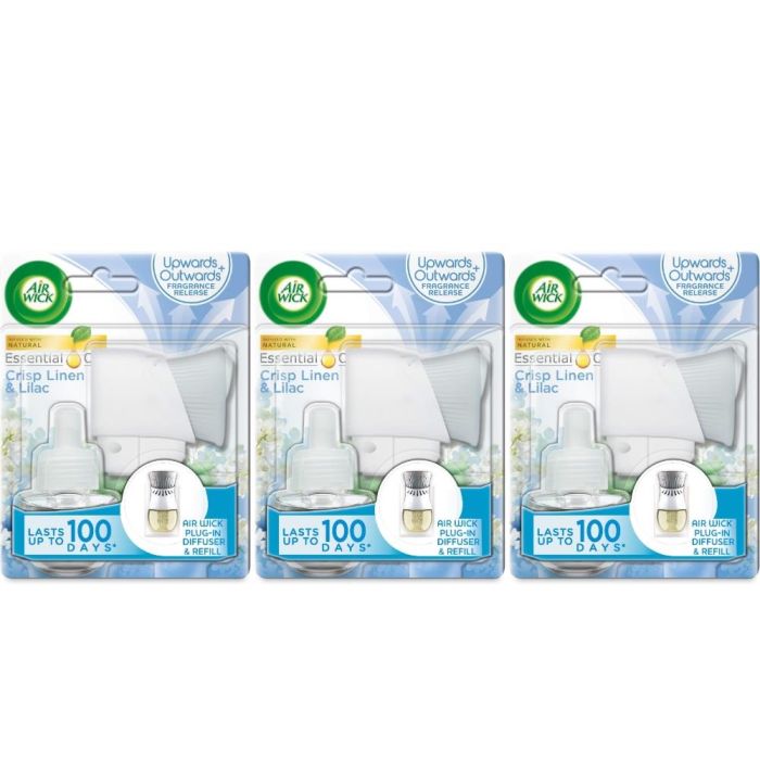 Air Wick Essential Oils Crisp Linen & Lilac Plug In Kit 19ml - Pack of 3