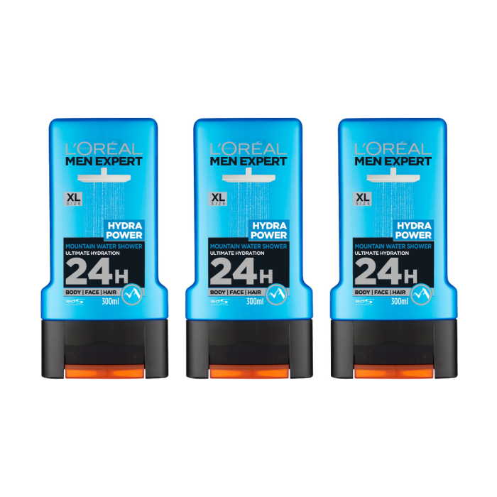 Loreal Men Expert Hydra Power Mountain Water 3 in 1 Shower Gel 300ml - Pack of 3