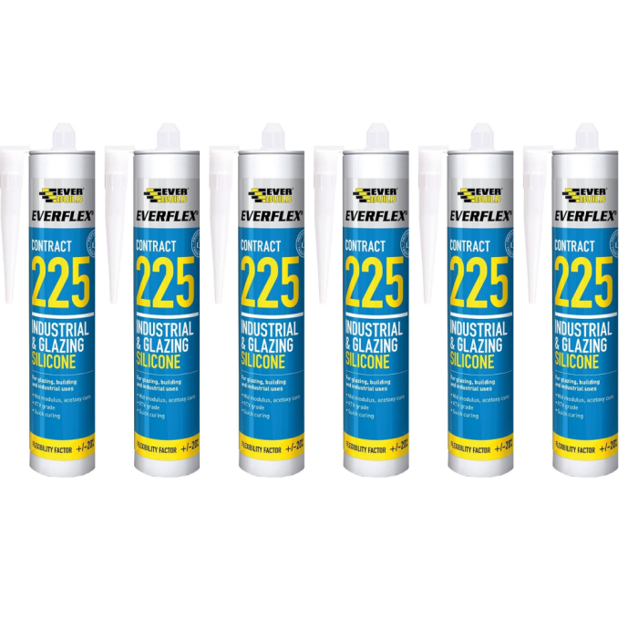 Everbuild 225 Contract Industrial Glazing Silicone Sealant 295ML - Pack of 6