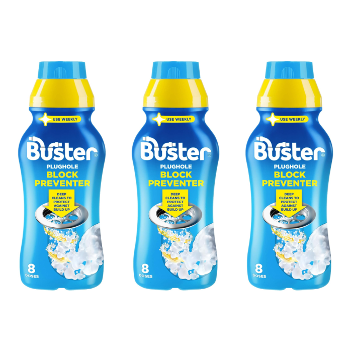 Buster Plughole Block Preventer 500ml drain cleaner bottle
