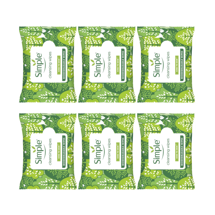 Simple Kind to Skin Cleansing Wipes for sensitive skin 20 Wipes - Pack of 6