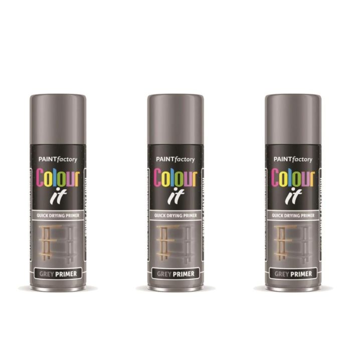 Paint Factory Matt Grey Primer Spray Paint 250ml - Pack of 3