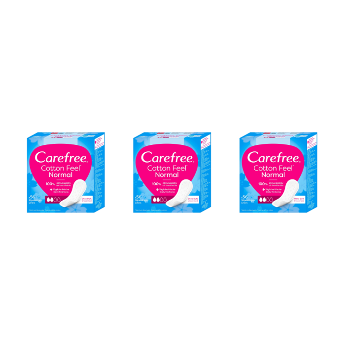 Carefree Cotton Normal Pantyliners Unscented 56 Count - Pack of 3