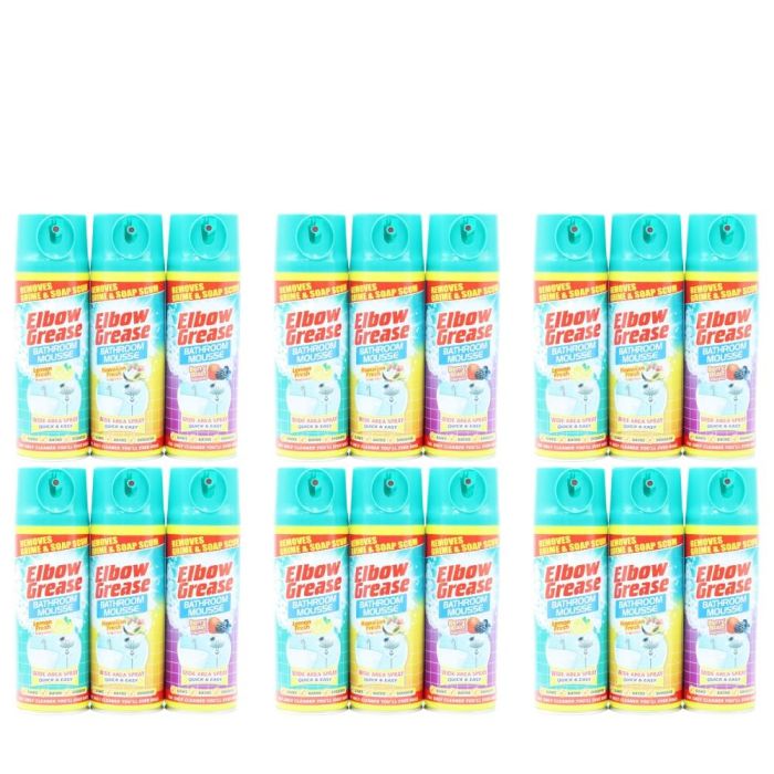 Elbow Grease Lemon, Hawaiian & Berry Bathroom Mousse Cleaner 3 x 400ml - Pack of 6